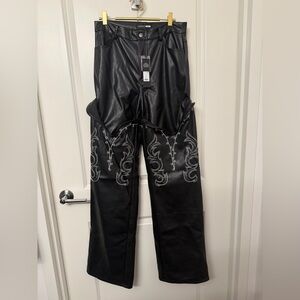 Fashion Nova Black Faux Leather Embellished Wide-Leg Pants